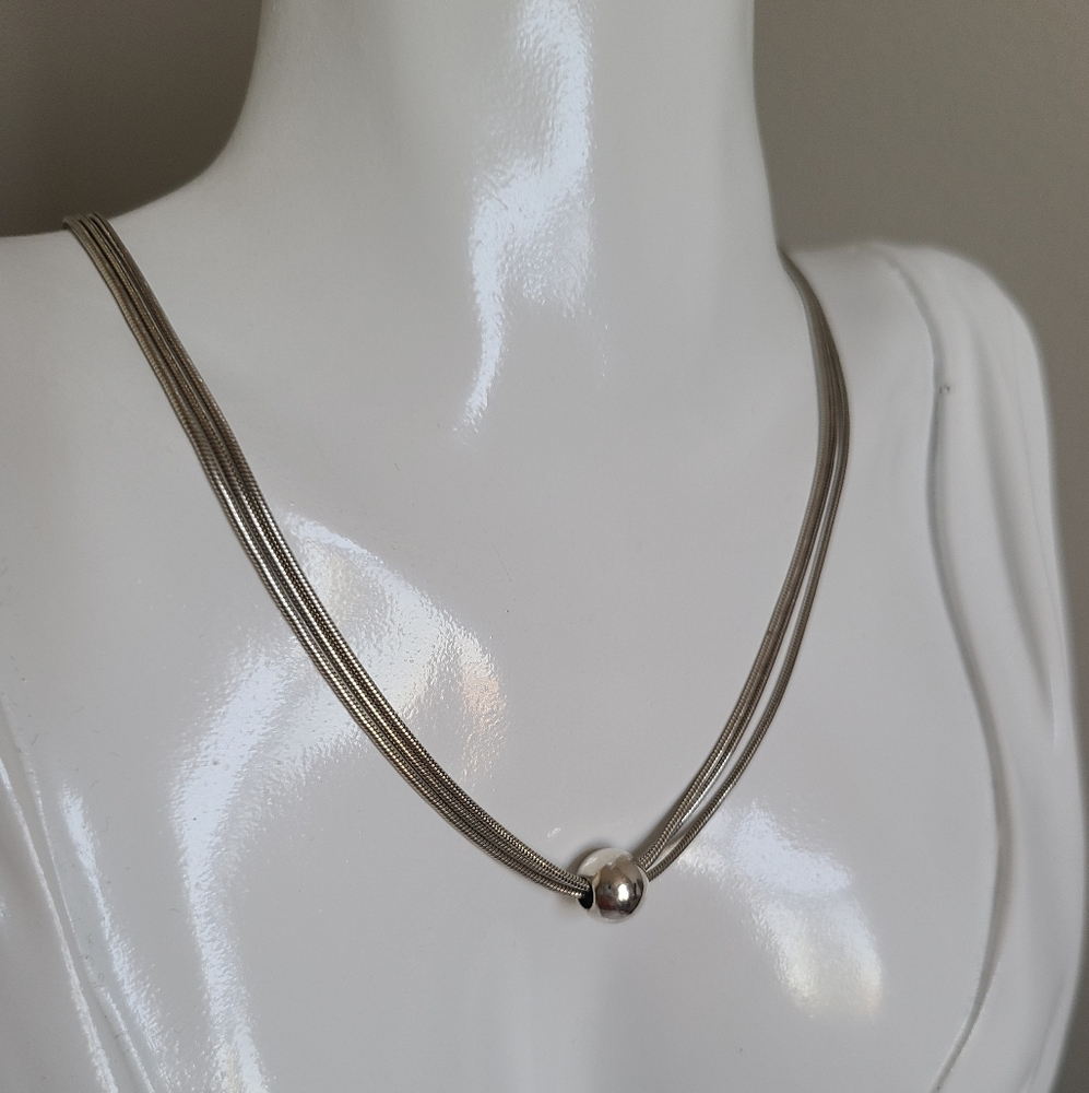 Vintage SILPADA 16" Modernist Sterling Silver 3 Strand Chain Ball Necklace - Picture 5 of 10